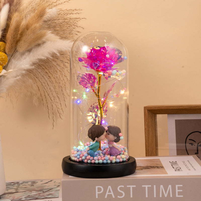 Eternal Rose LED Light Foil Flower In Glass