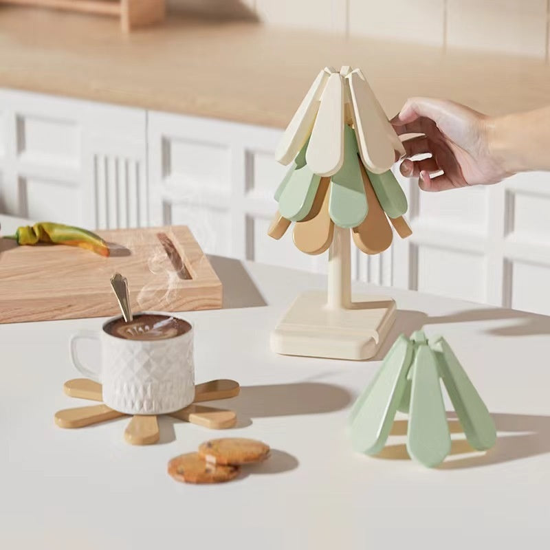 4pcs Silicone Mat Dishes Insulation Pad Tree Shape