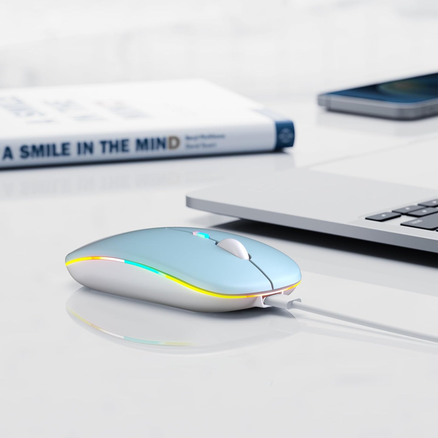 Wireless Bluetooth Mouse, Rechargeable, LED, Silent, Ultra-thin Design