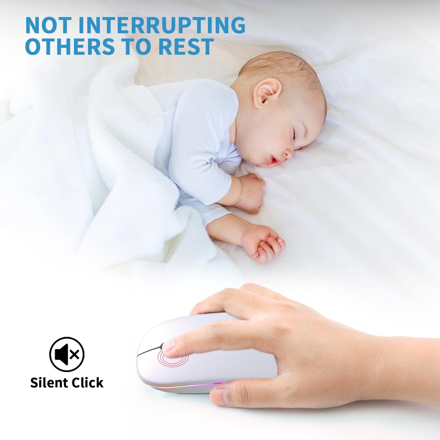 Wireless Bluetooth Mouse, Rechargeable, LED, Silent, Ultra-thin Design