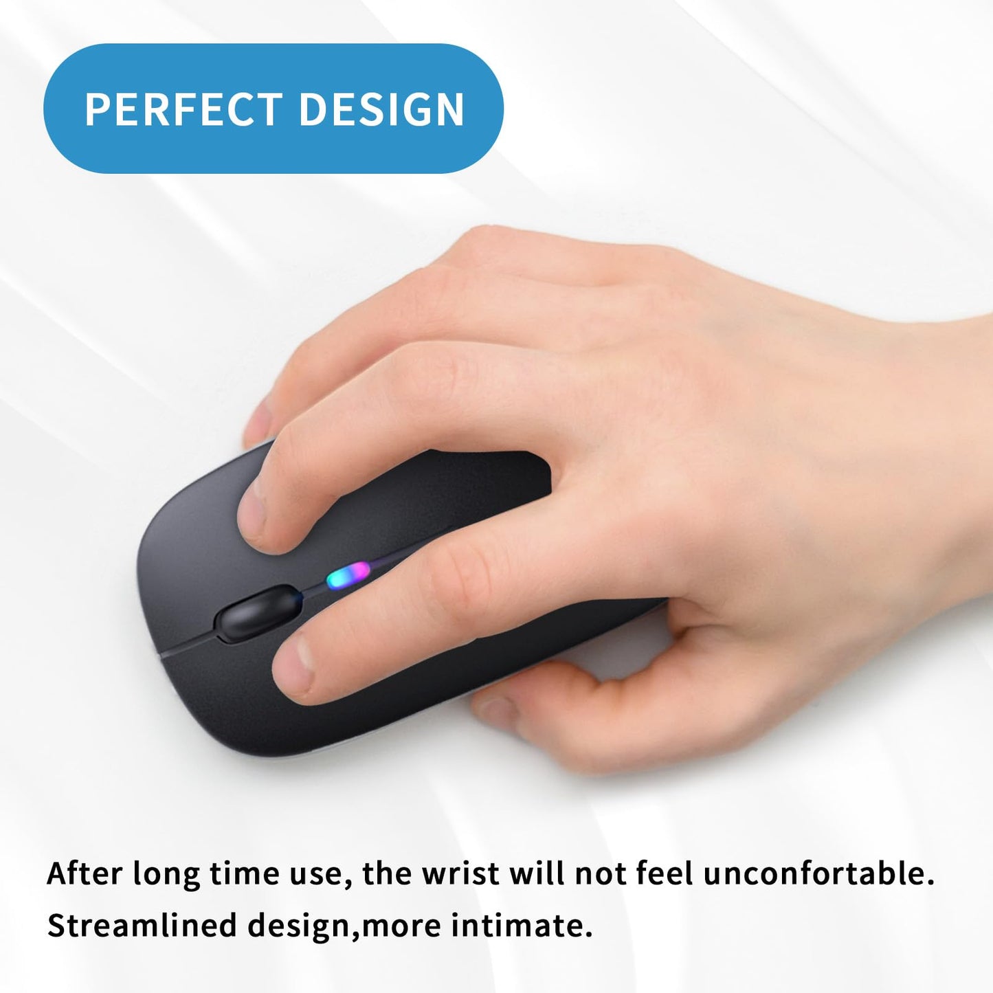 Wireless Bluetooth Mouse, Rechargeable, LED, Silent, Ultra-thin Design