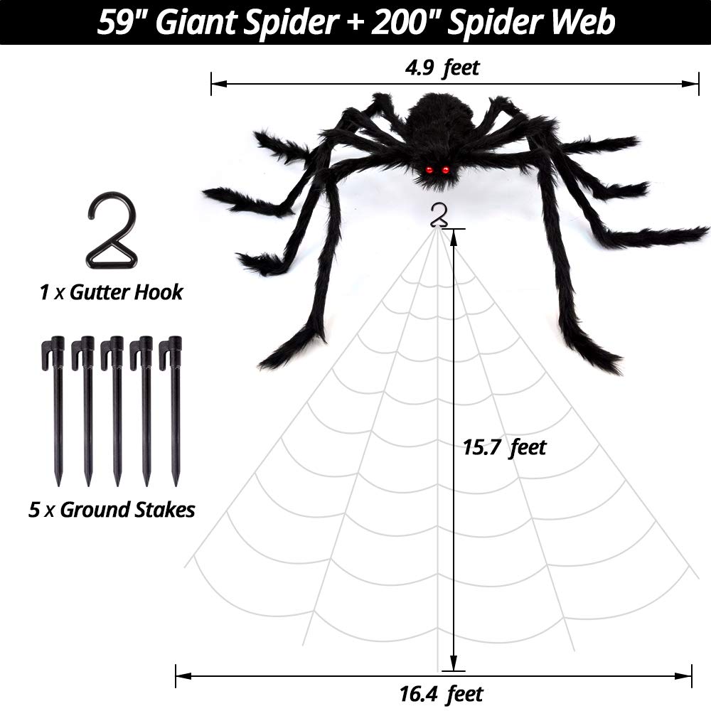'200' Spider Web with 59' Giant Spider – Halloween Outdoor/Indoor Decor for Yard