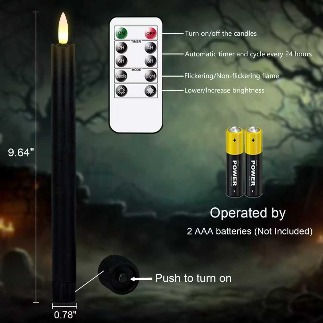 GenSwin Halloween Black Taper Flameless Candles with Ghost Hand Candlesticks