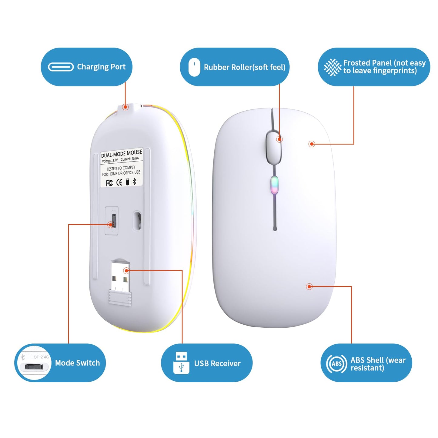 Wireless Bluetooth Mouse, Rechargeable, LED, Silent, Ultra-thin Design