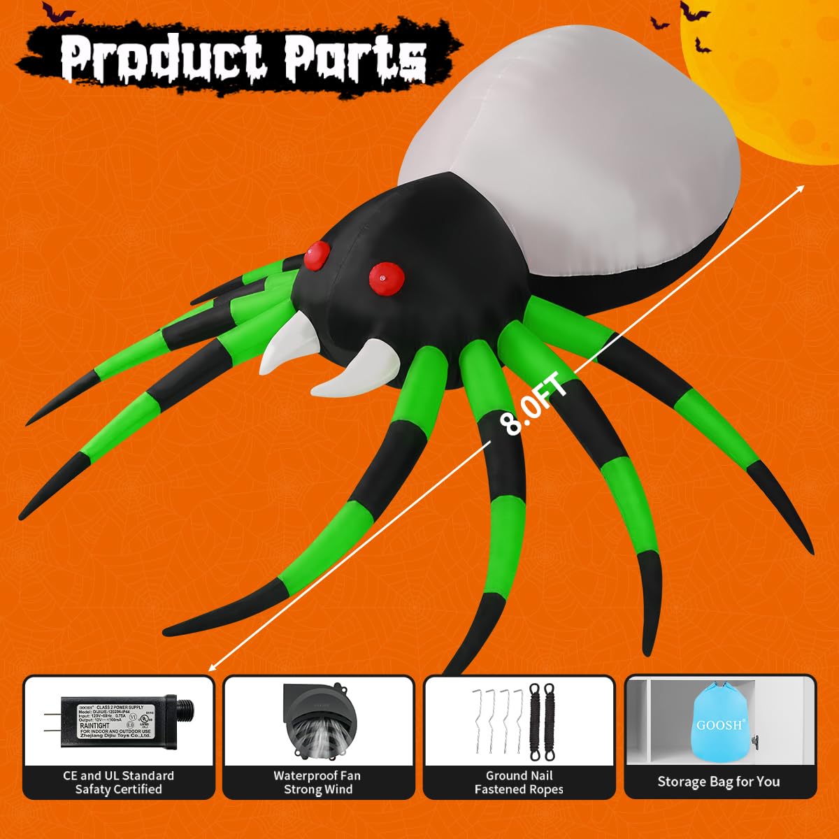 GOOSH 8 FT Width Halloween Inflatables Spider