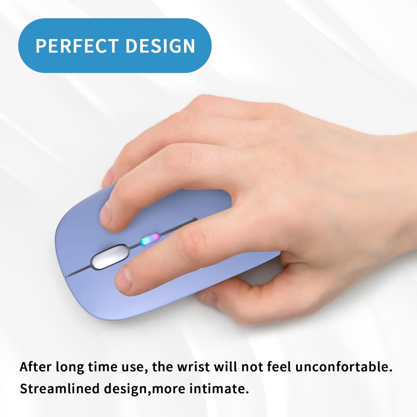 Wireless Bluetooth Mouse, Rechargeable, LED, Silent, Ultra-thin Design