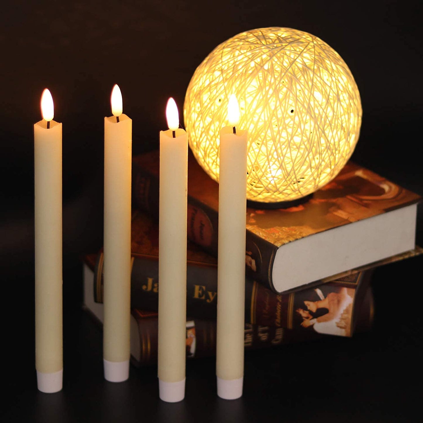 GenSwin Halloween Black Taper Flameless Candles with Ghost Hand Candlesticks