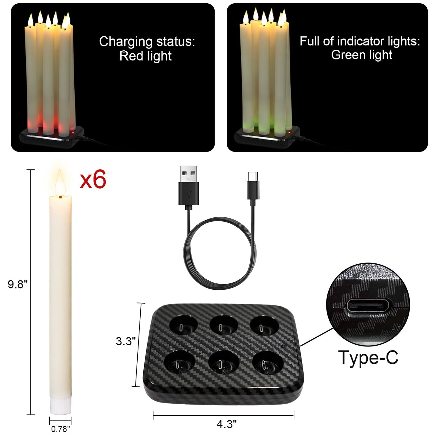 GenSwin Halloween Black Taper Flameless Candles with Ghost Hand Candlesticks