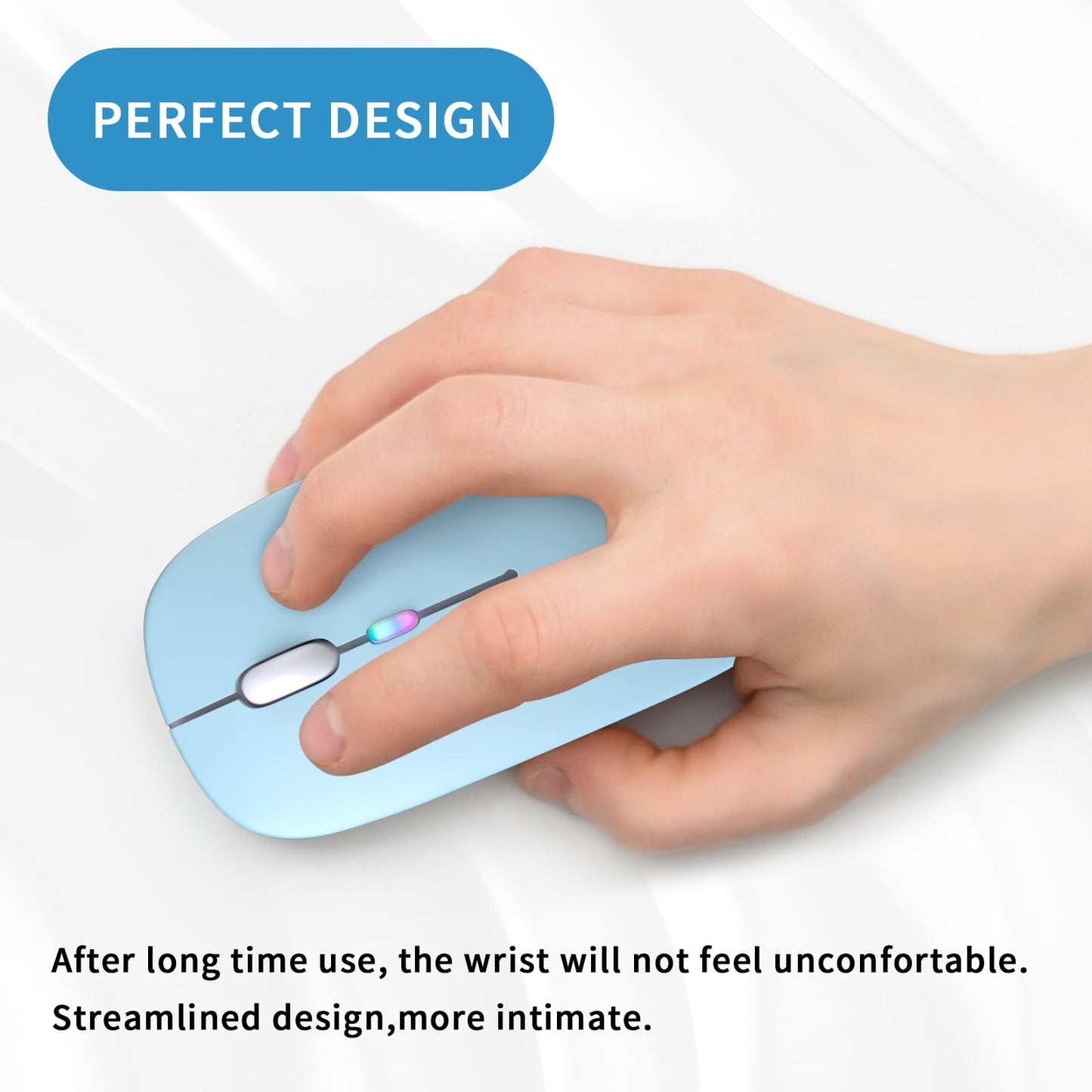 Wireless Bluetooth Mouse, Rechargeable, LED, Silent, Ultra-thin Design