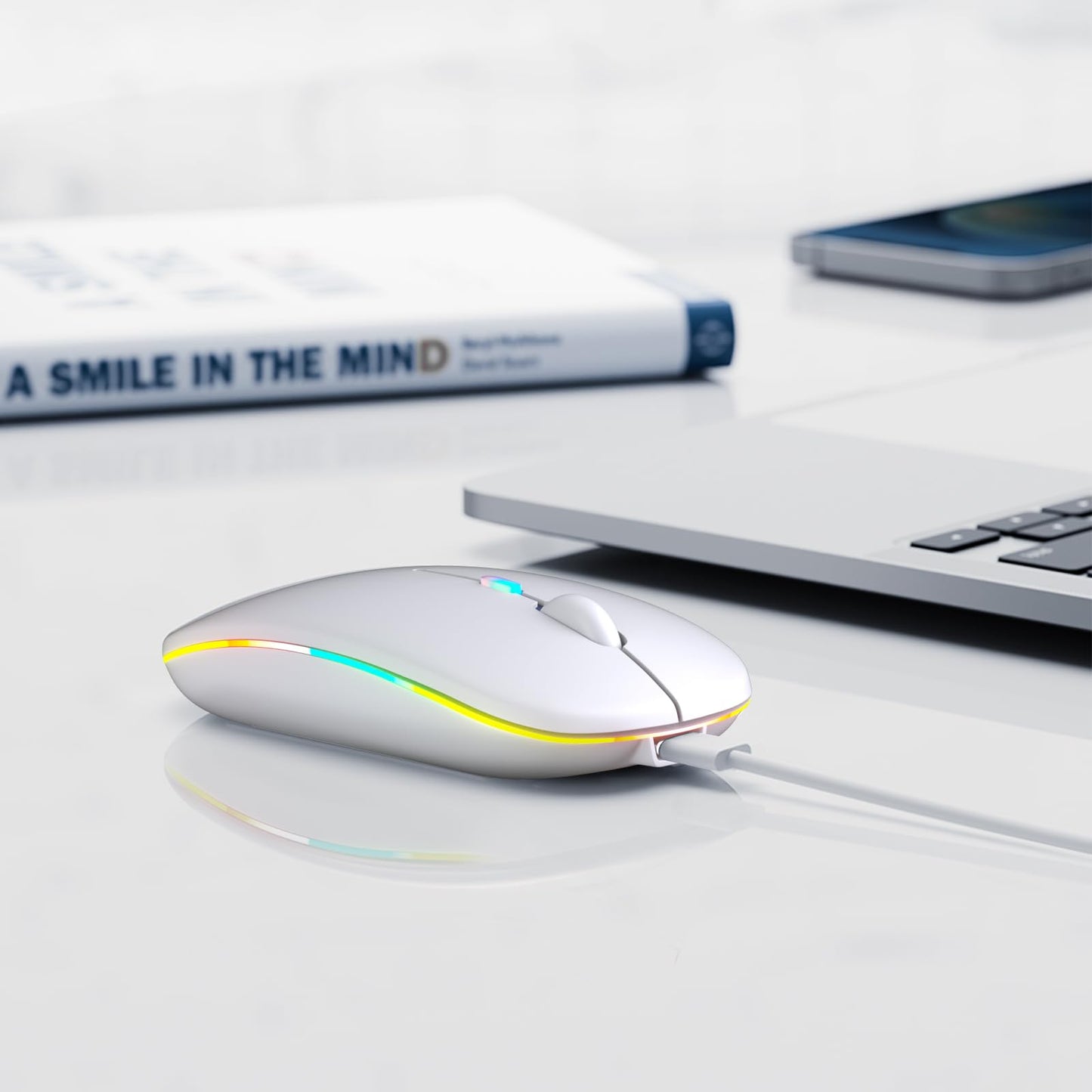 Wireless Bluetooth Mouse, Rechargeable, LED, Silent, Ultra-thin Design