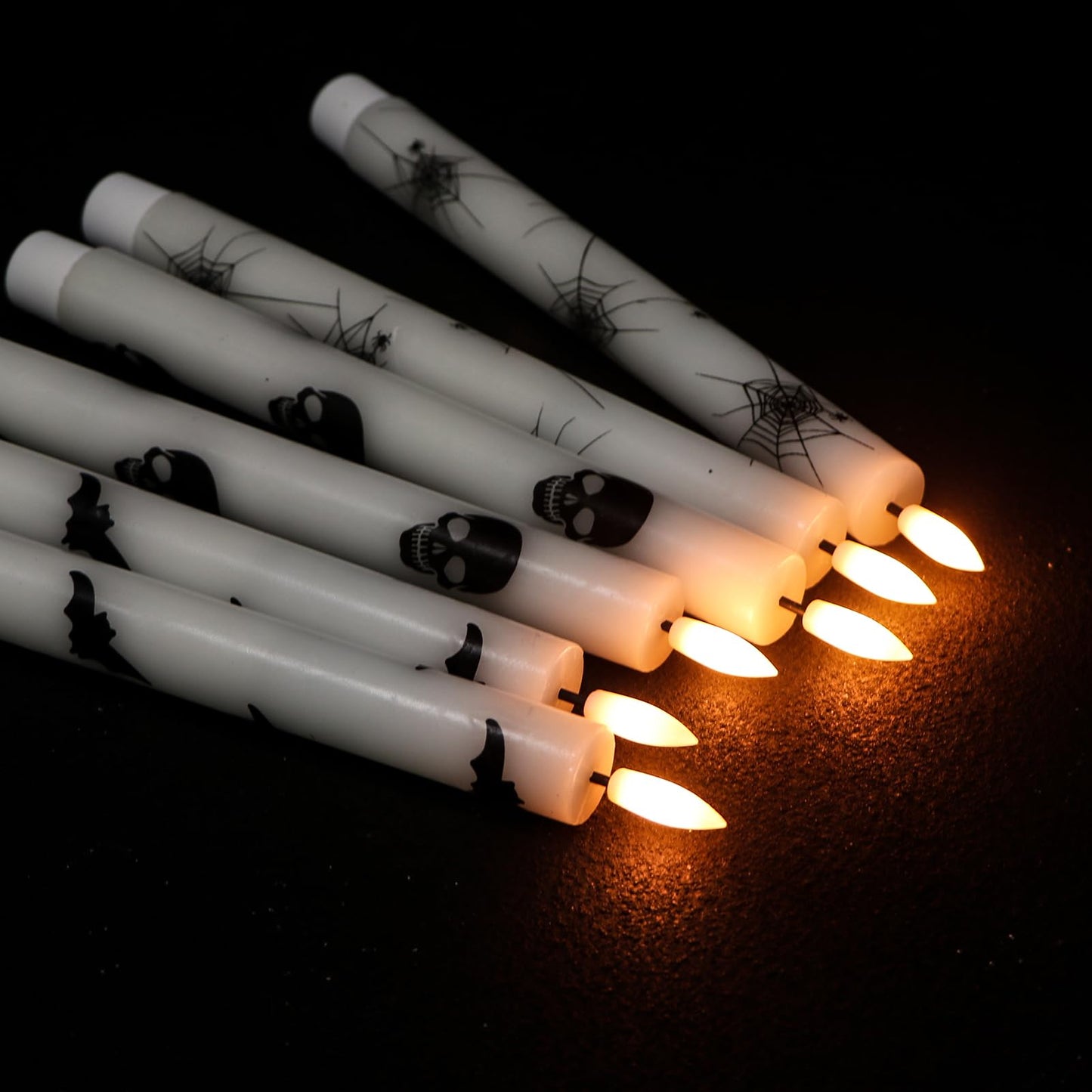 GenSwin Halloween Black Taper Flameless Candles with Ghost Hand Candlesticks
