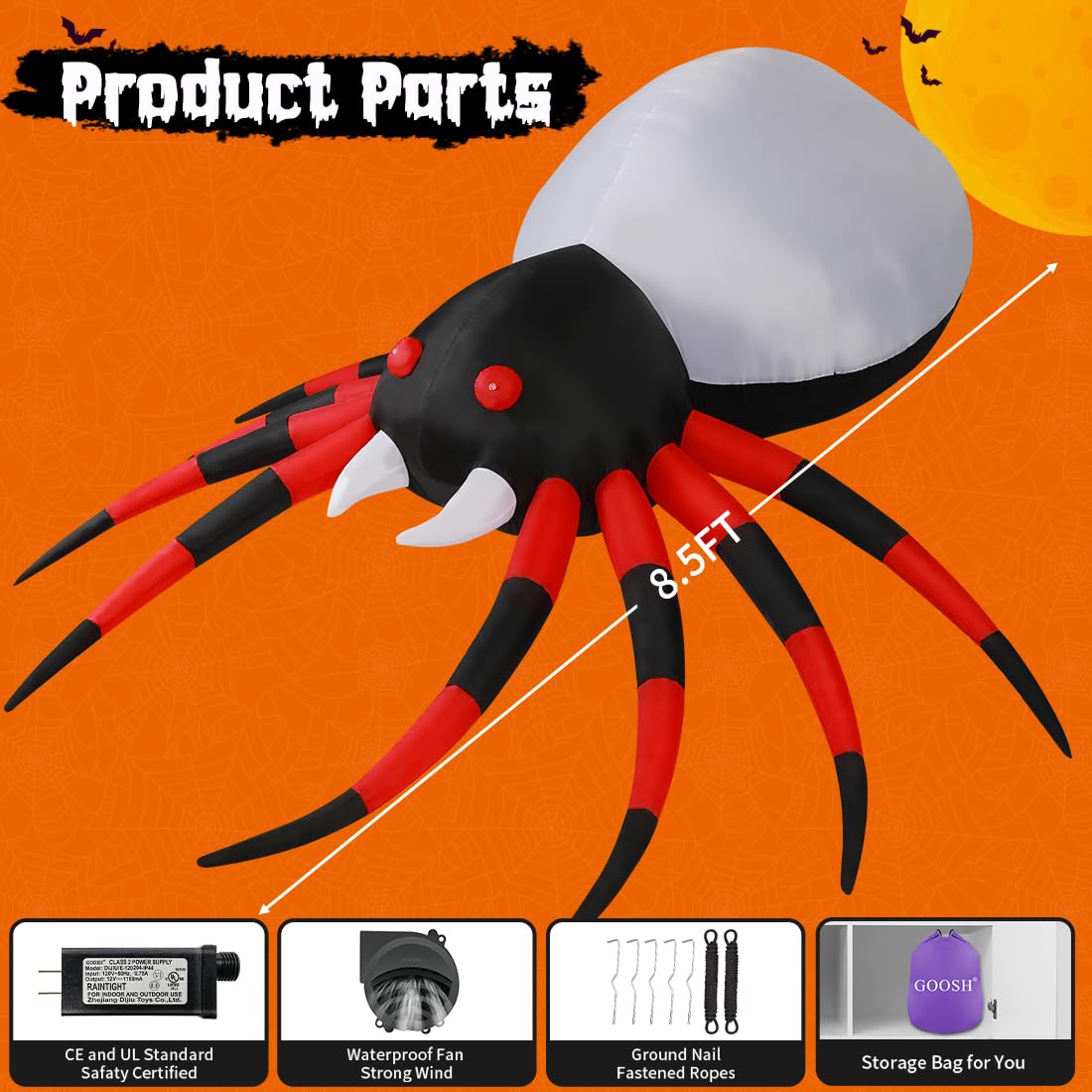 GOOSH 8 FT Width Halloween Inflatables Spider