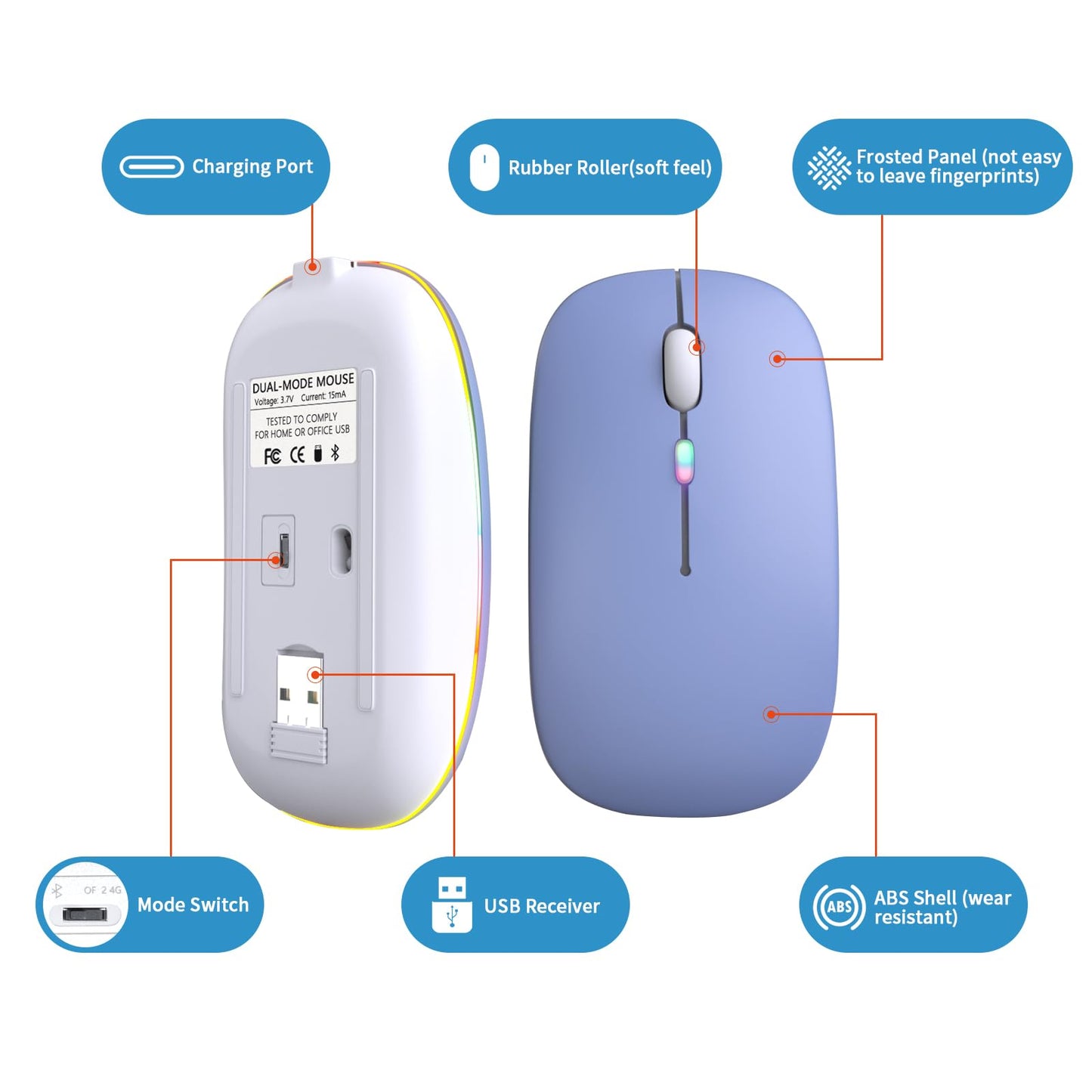 Wireless Bluetooth Mouse, Rechargeable, LED, Silent, Ultra-thin Design