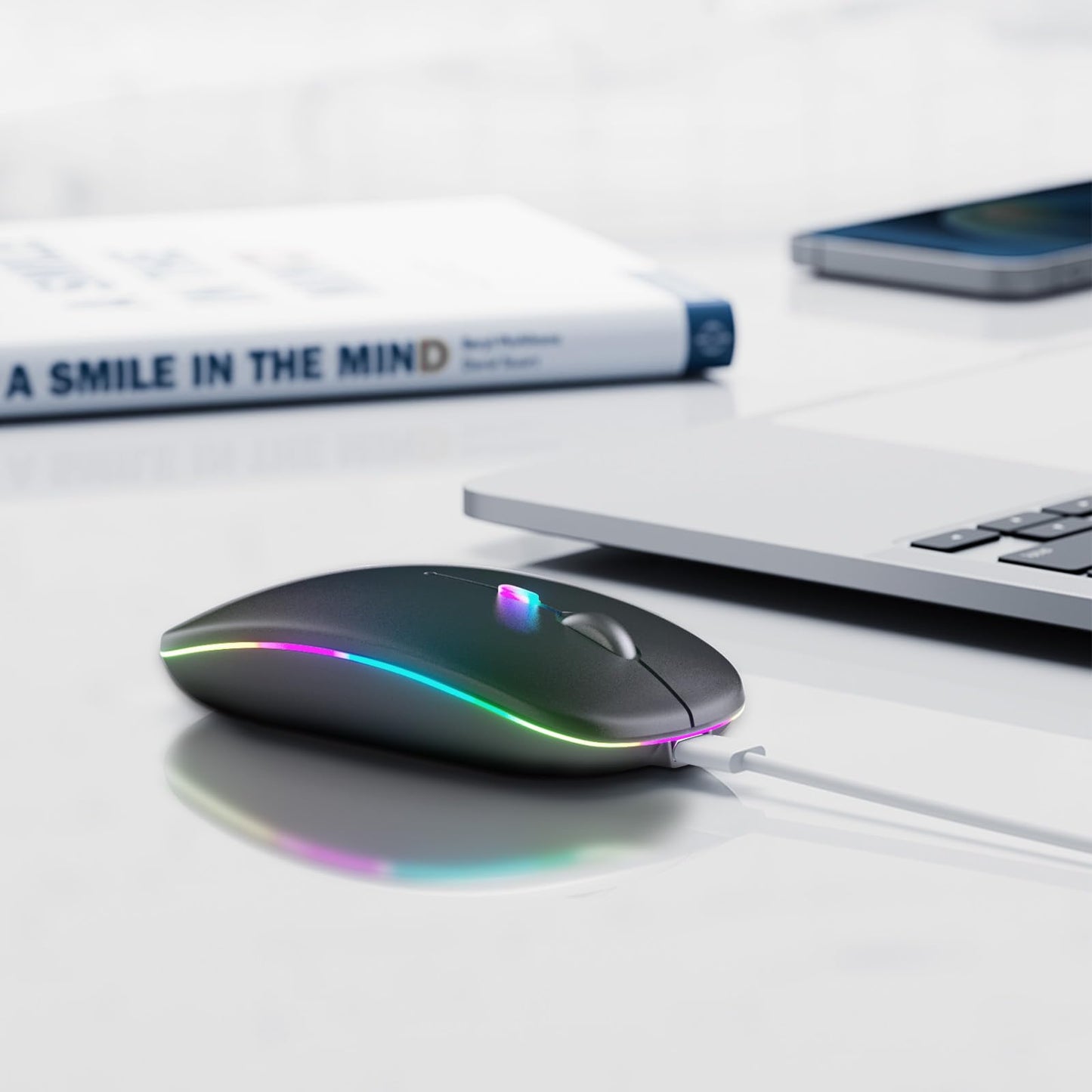 Wireless Bluetooth Mouse, Rechargeable, LED, Silent, Ultra-thin Design