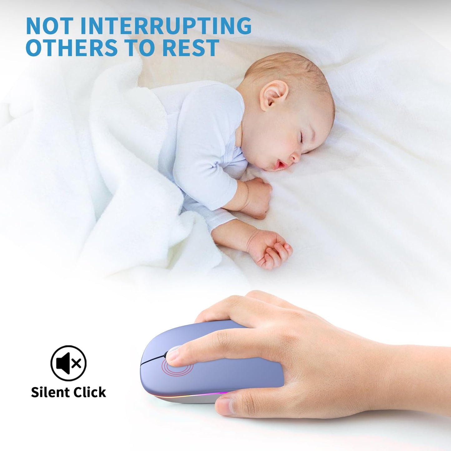 Wireless Bluetooth Mouse, Rechargeable, LED, Silent, Ultra-thin Design