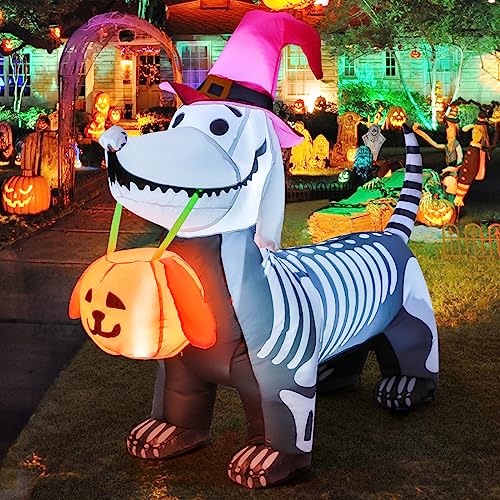 GOOSH 5.5 FT Halloween Inflatables Outdoor Decorations Skeleton Puppy