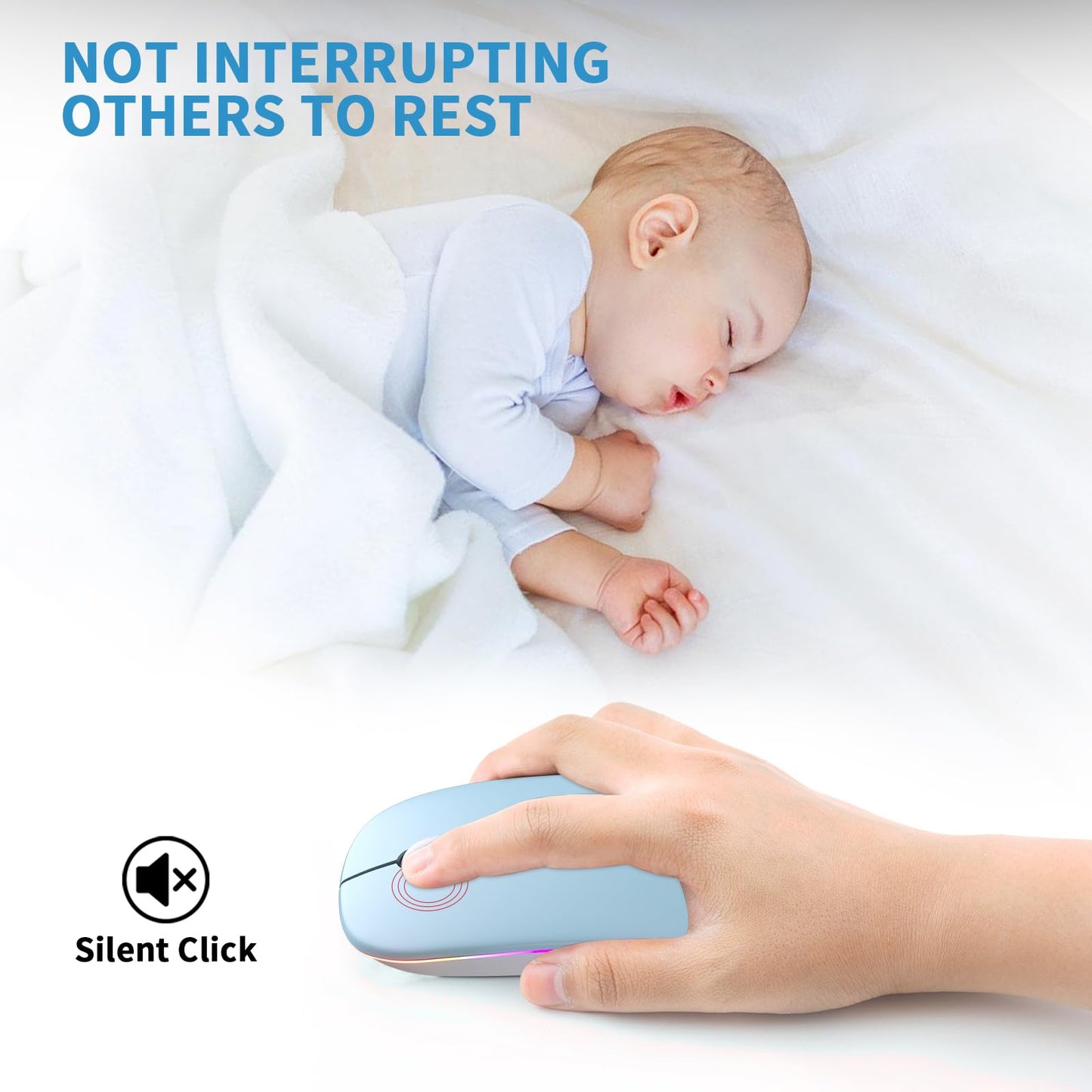 Wireless Bluetooth Mouse, Rechargeable, LED, Silent, Ultra-thin Design