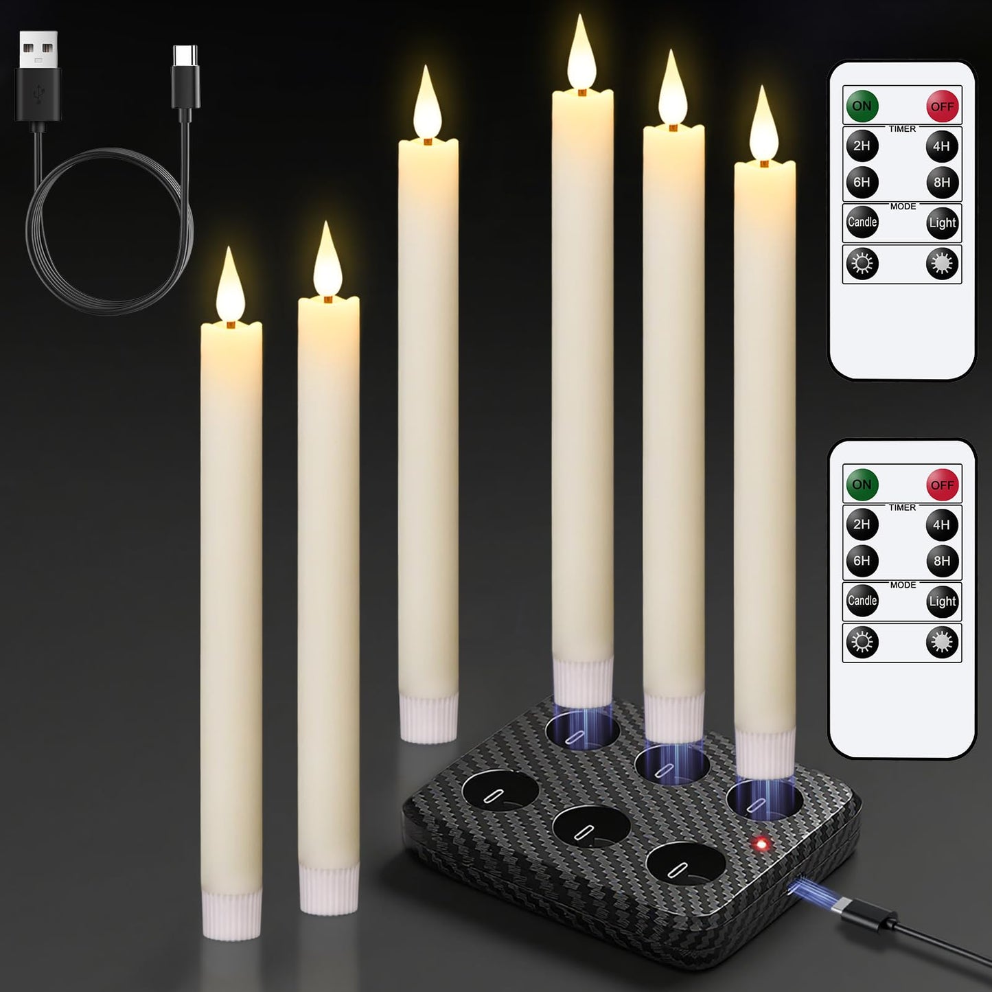 GenSwin Halloween Black Taper Flameless Candles with Ghost Hand Candlesticks