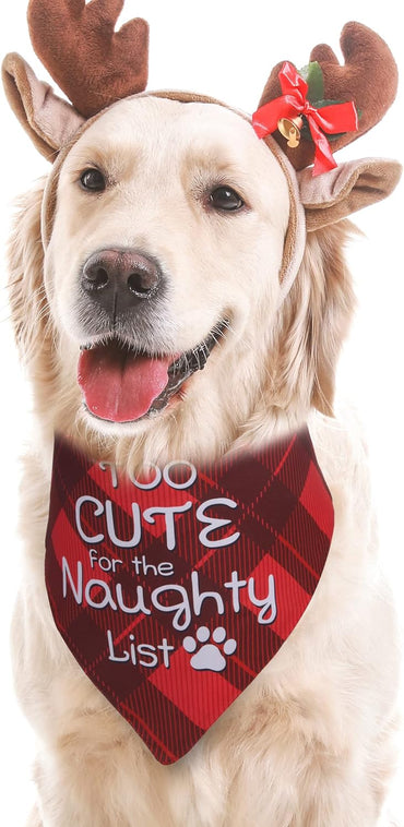 Festive Plaid Dog Christmas Scarves for Medium and Large Dogs