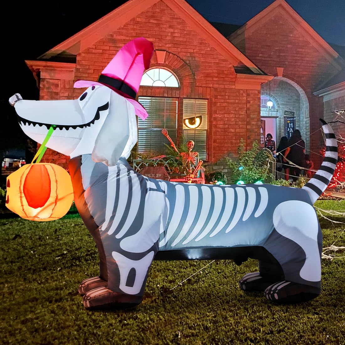 GOOSH 5.5 FT Halloween Inflatables Outdoor Decorations Skeleton Puppy
