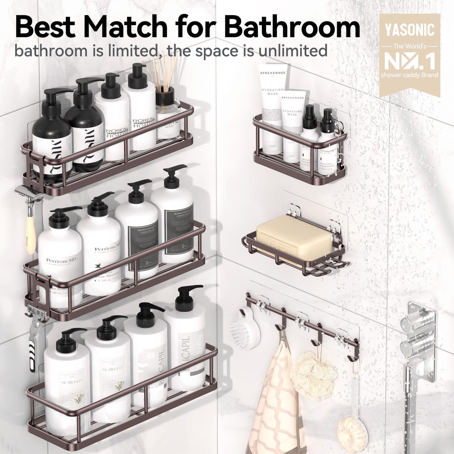6 Pack Large Capacity Bath Organizer with Soap Holder and 12 Hooks