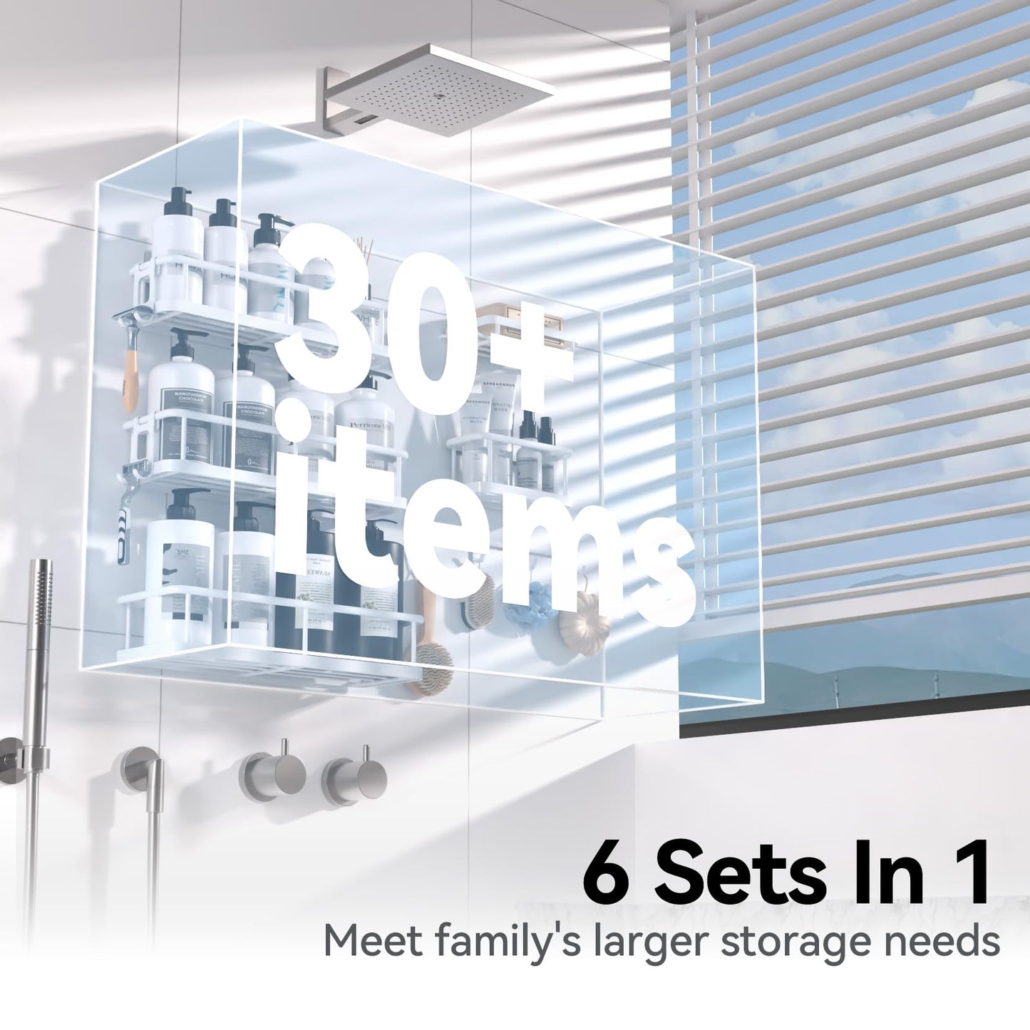 6 Pack Large Capacity Bath Organizer with Soap Holder and 12 Hooks