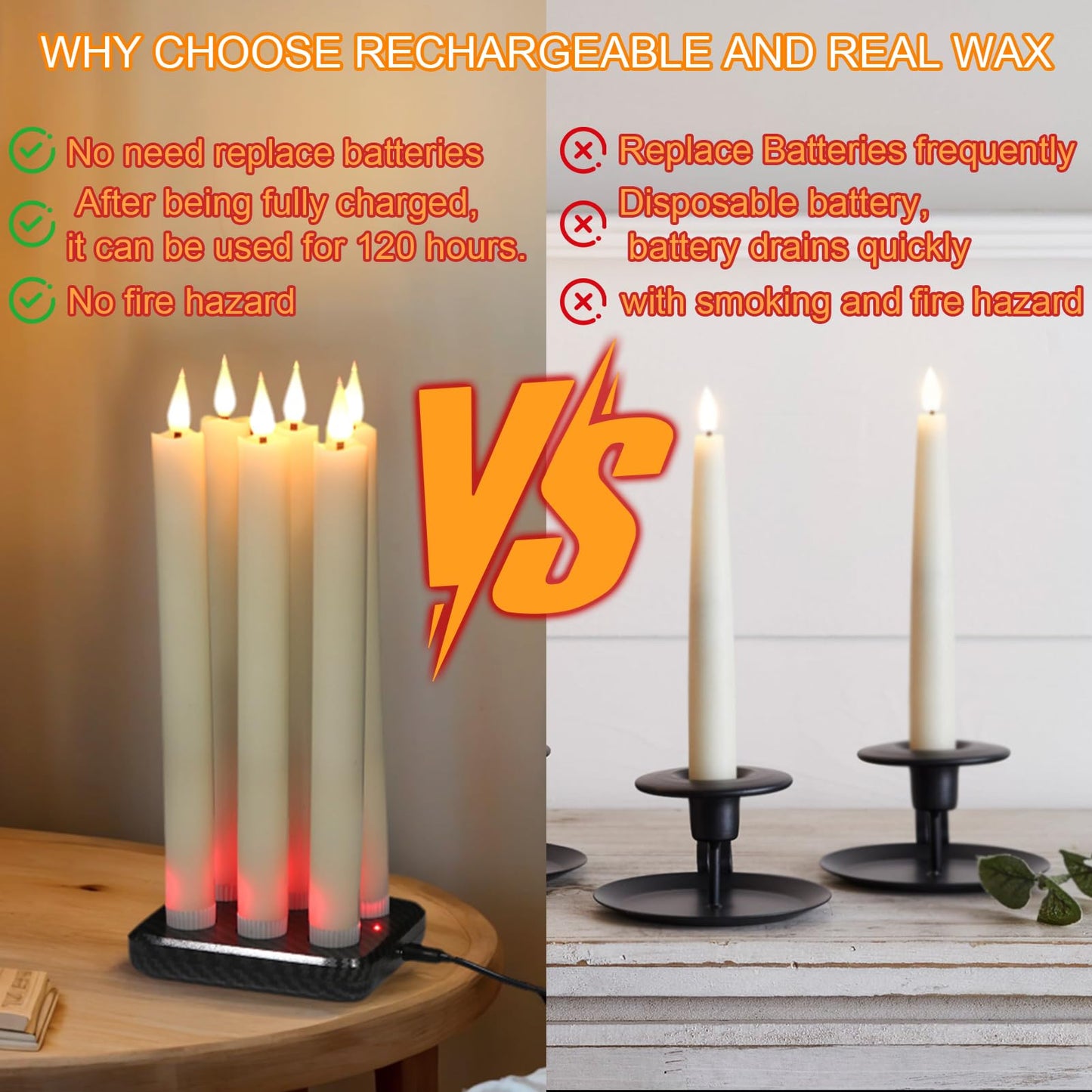 GenSwin Halloween Black Taper Flameless Candles with Ghost Hand Candlesticks