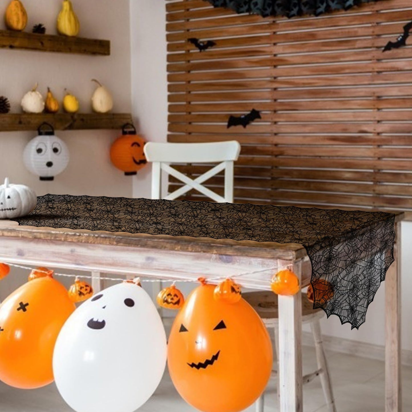 Black Lace Spider Web Table Runners for Halloween Decor