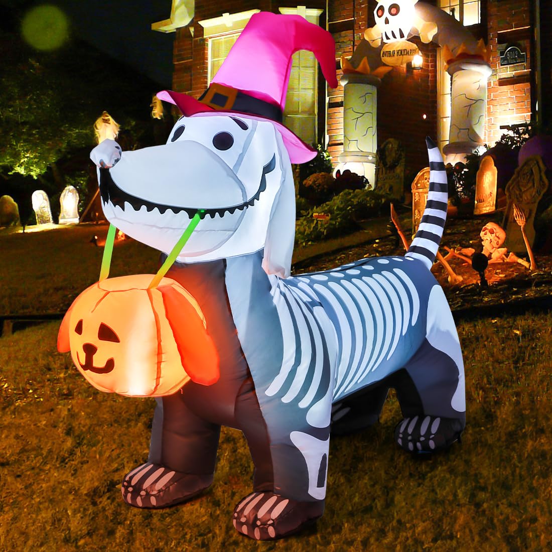 GOOSH 5.5 FT Halloween Inflatables Outdoor Decorations Skeleton Puppy