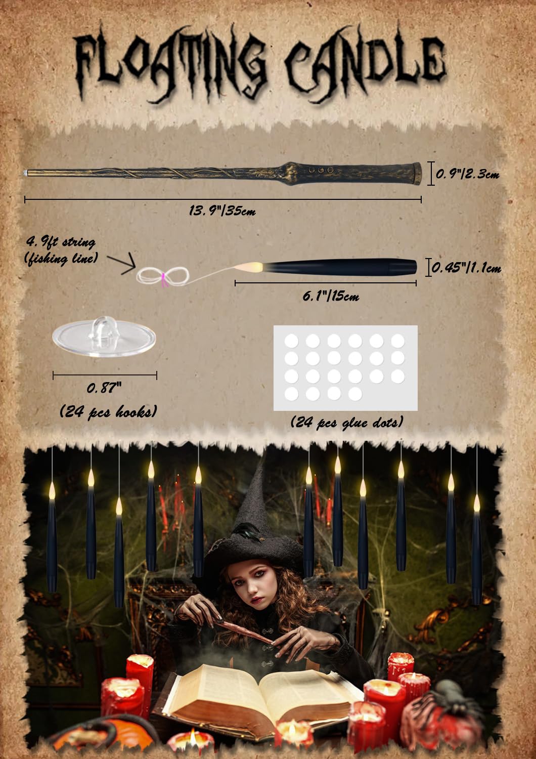 GenSwin Halloween Black Taper Flameless Candles with Ghost Hand Candlesticks