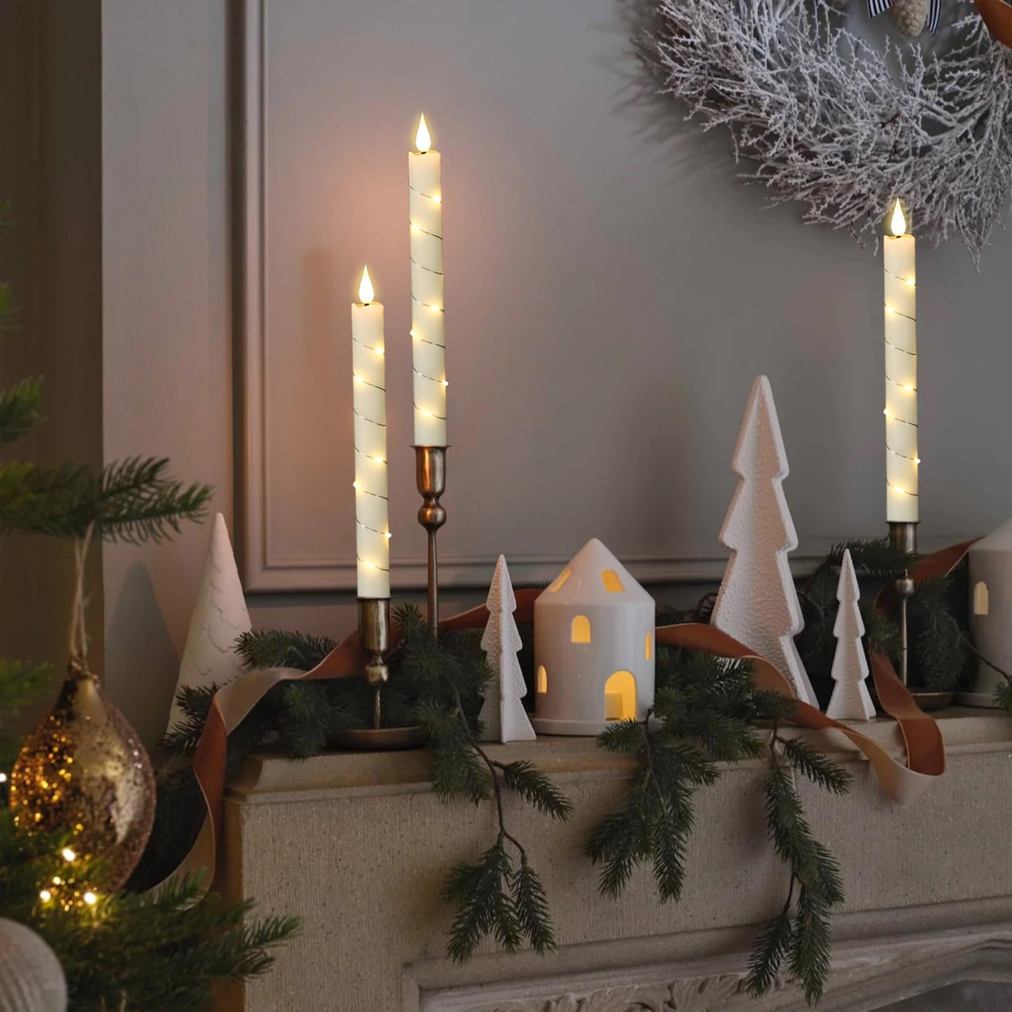 GenSwin Halloween Black Taper Flameless Candles with Ghost Hand Candlesticks
