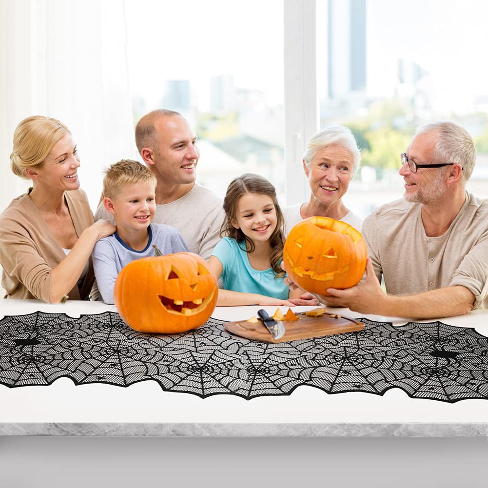 Black Lace Spider Web Table Runners for Halloween Decor