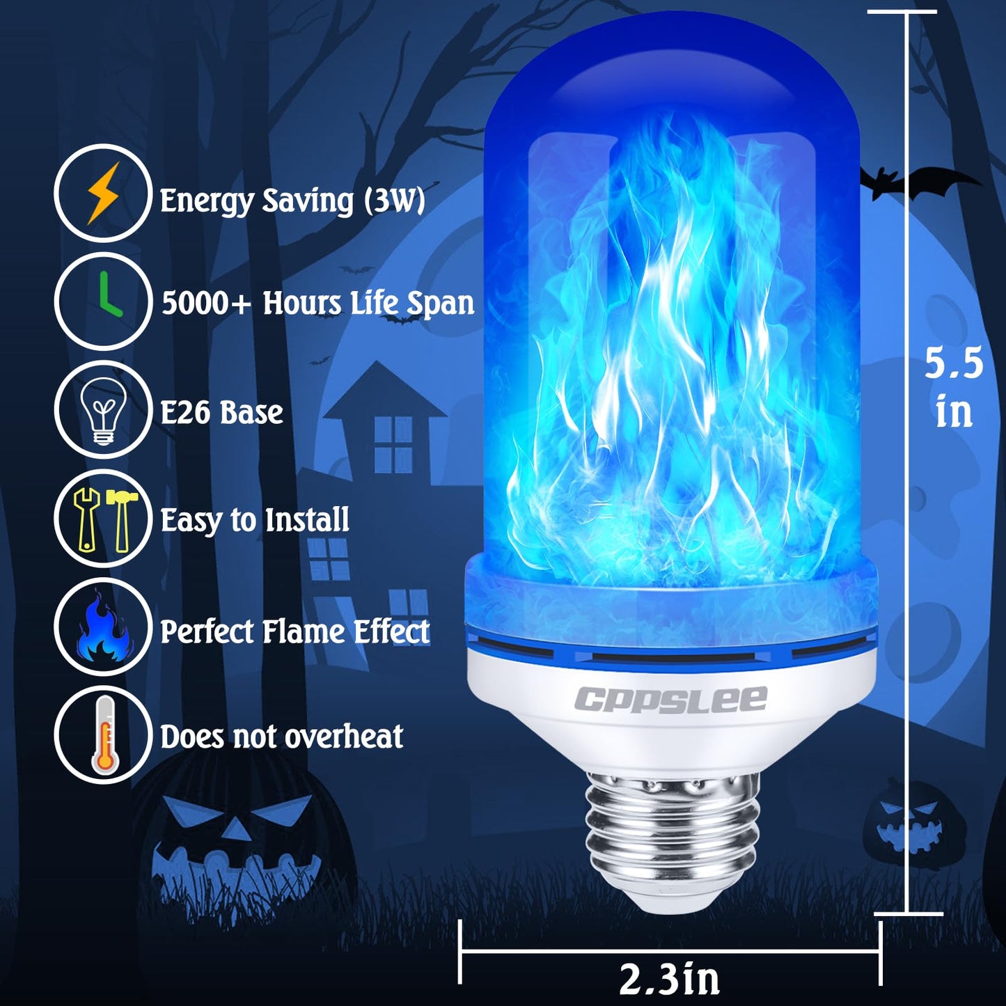 LED Flame Light Bulbs – 2 Pack, 4 Modes, E26 Base