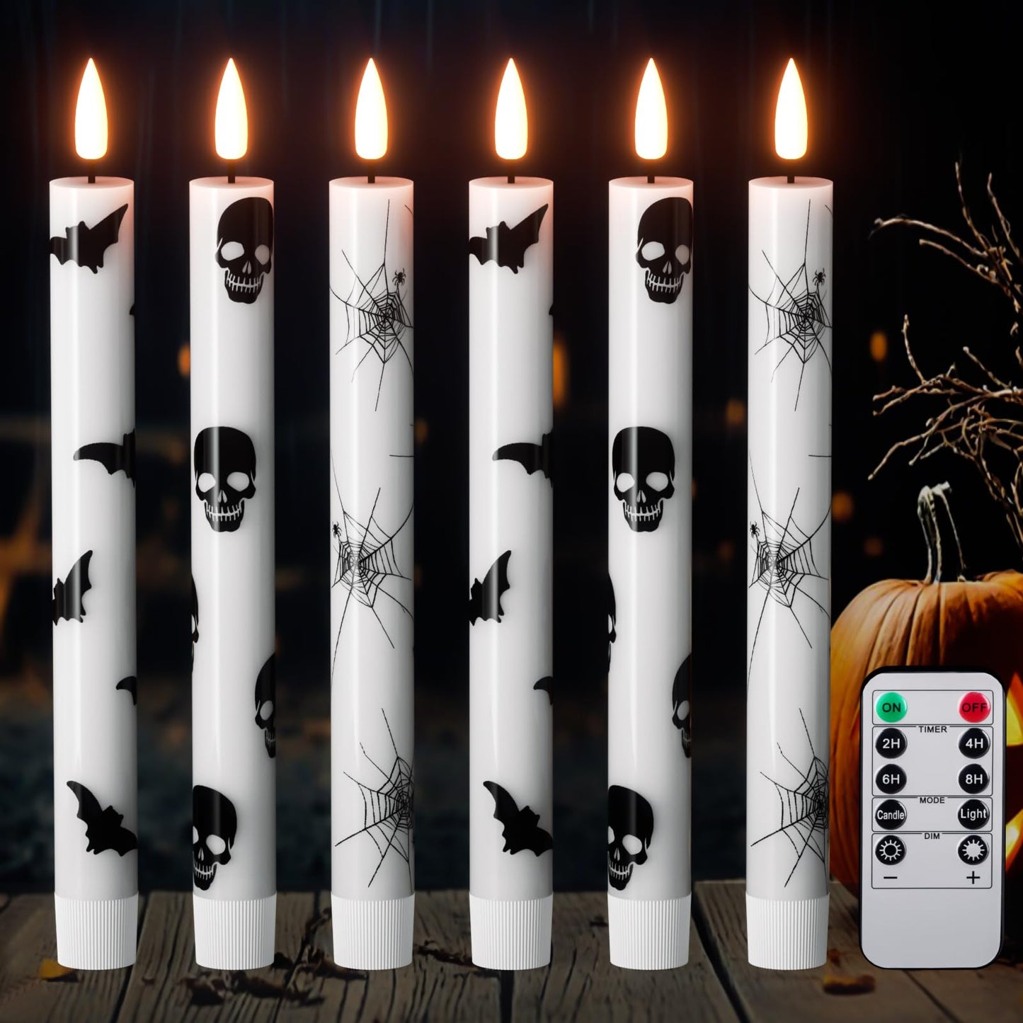 GenSwin Halloween Black Taper Flameless Candles with Ghost Hand Candlesticks