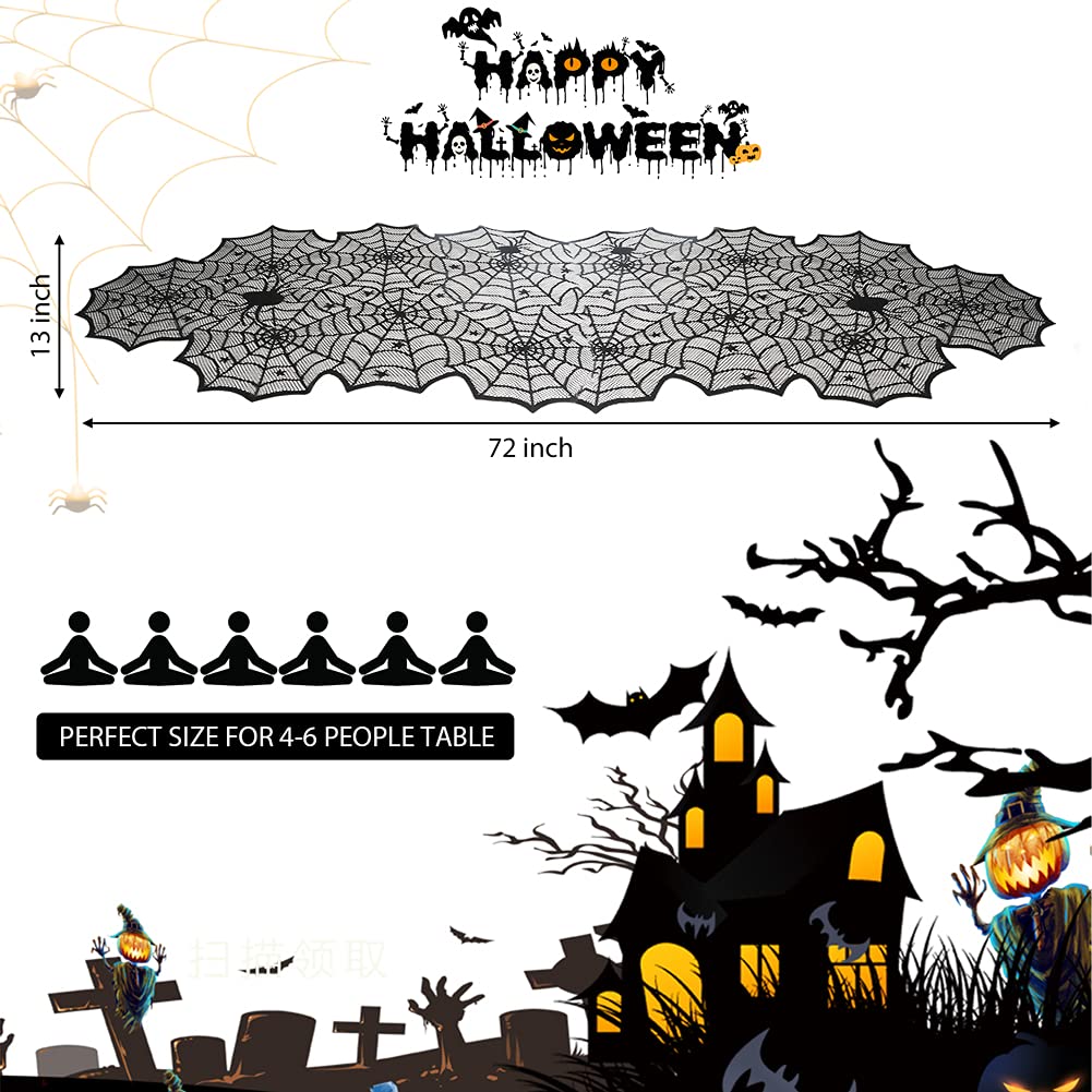 Black Lace Spider Web Table Runners for Halloween Decor
