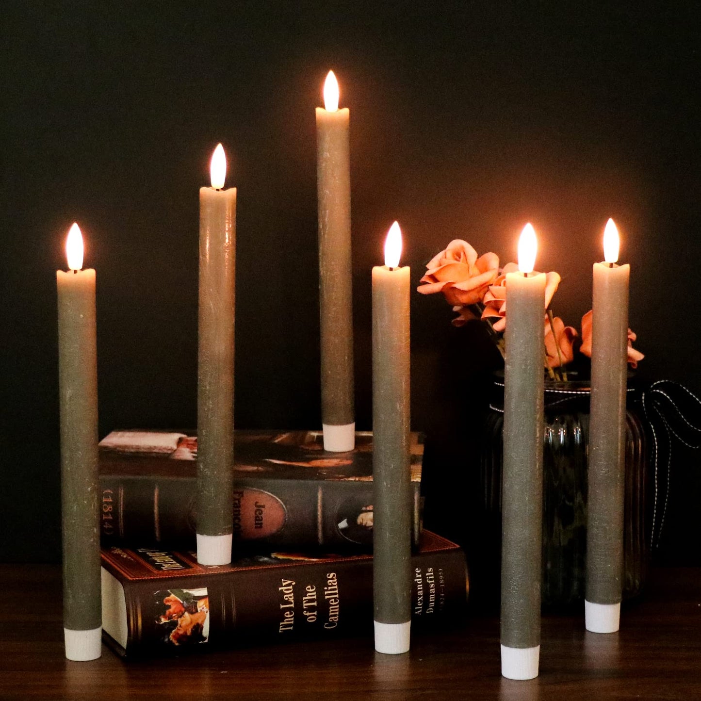 GenSwin Halloween Black Taper Flameless Candles with Ghost Hand Candlesticks