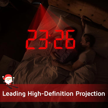GOLOZA Projection Alarm Clock, Digital Clock with Modern Curved Design 180° Rotatable Projector, 3-Level Brightness Dimmer, Clear Red LED Display, Progressive Volume, 9mins Snooze,12/24H, for Bedroom