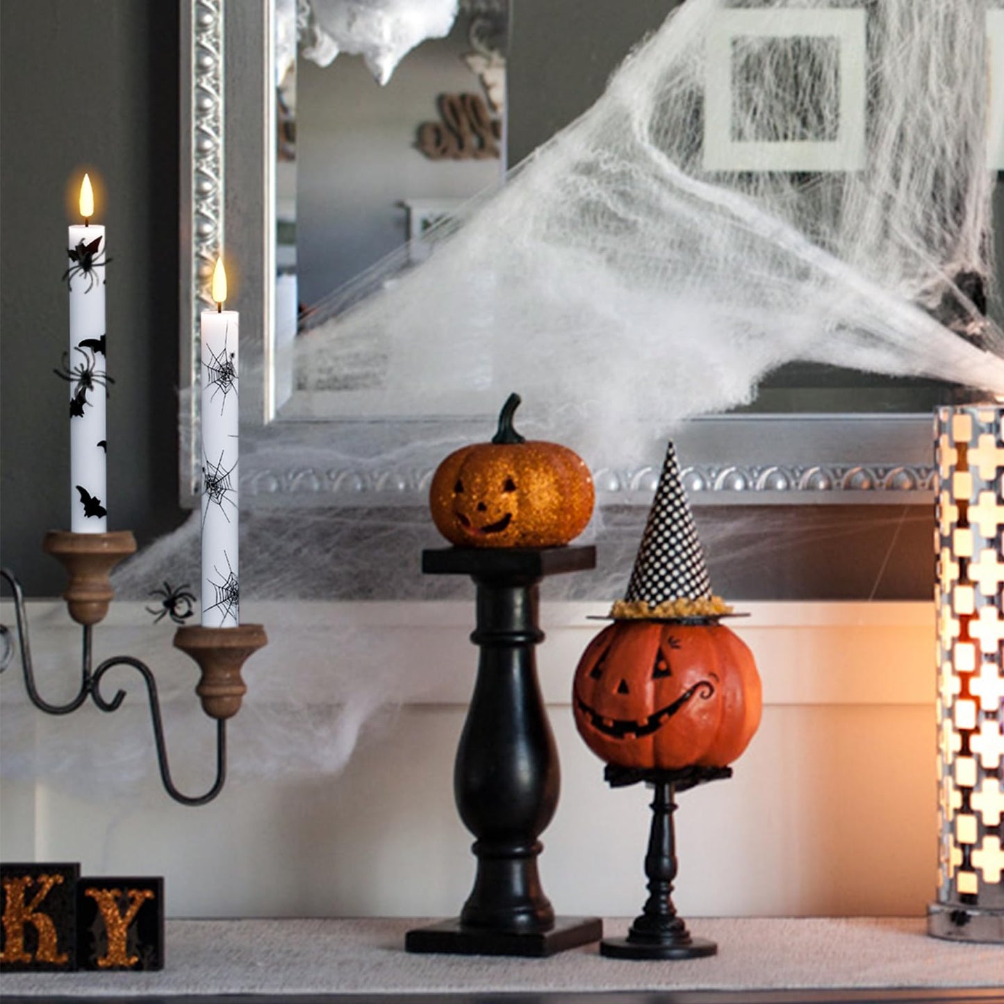 GenSwin Halloween Black Taper Flameless Candles with Ghost Hand Candlesticks