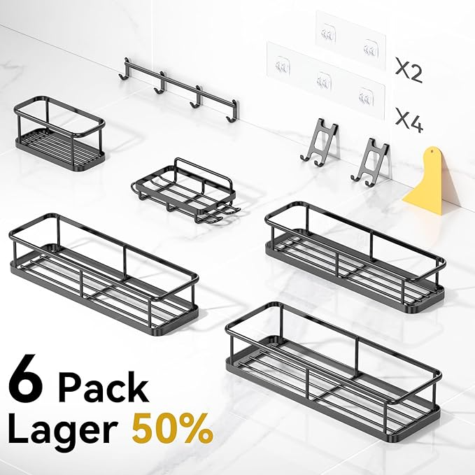 6 Pack Large Capacity Bath Organizer with Soap Holder and 12 Hooks