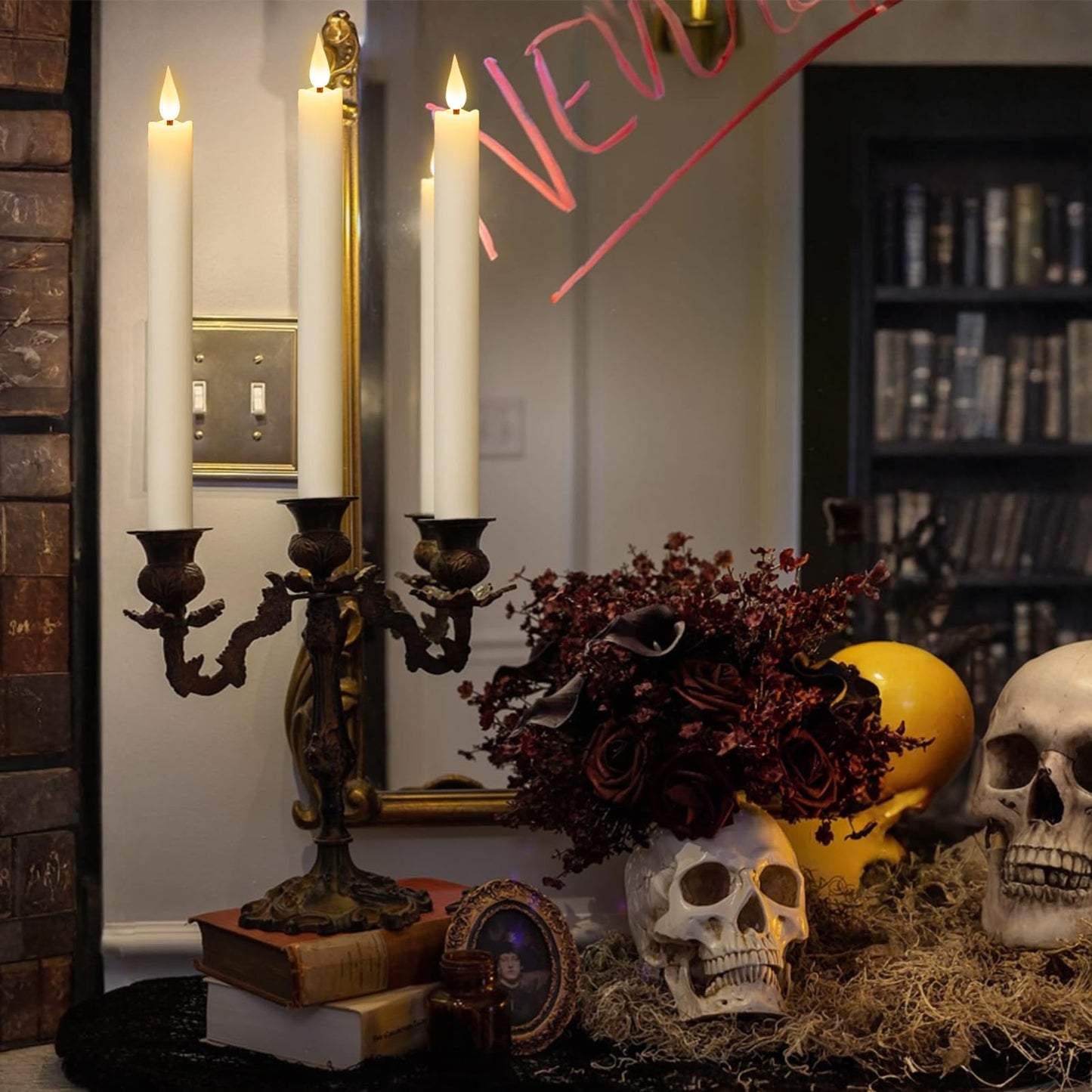 GenSwin Halloween Black Taper Flameless Candles with Ghost Hand Candlesticks