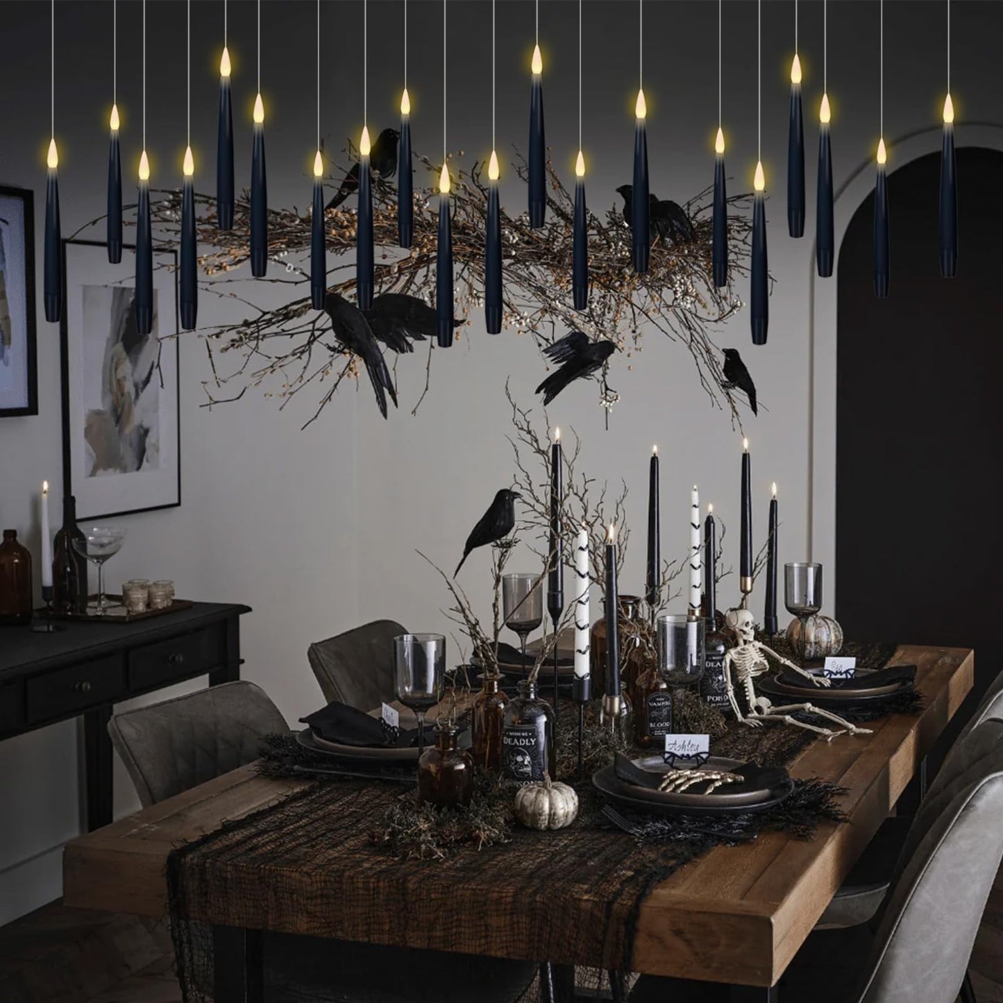 GenSwin Halloween Black Taper Flameless Candles with Ghost Hand Candlesticks
