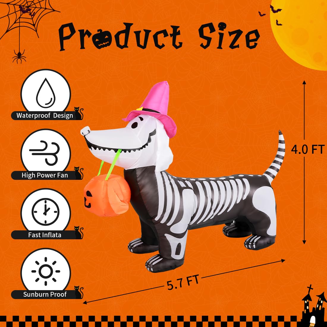 GOOSH 5.5 FT Halloween Inflatables Outdoor Decorations Skeleton Puppy