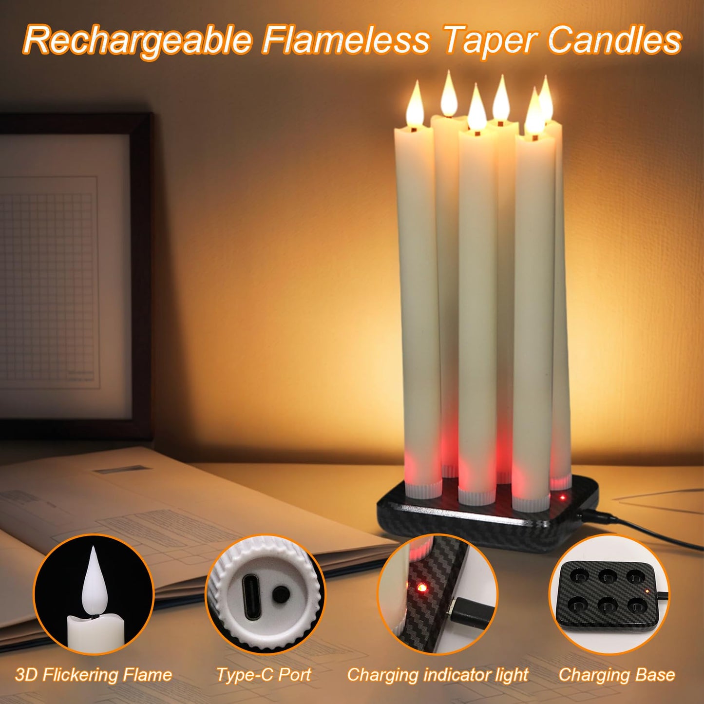 GenSwin Halloween Black Taper Flameless Candles with Ghost Hand Candlesticks