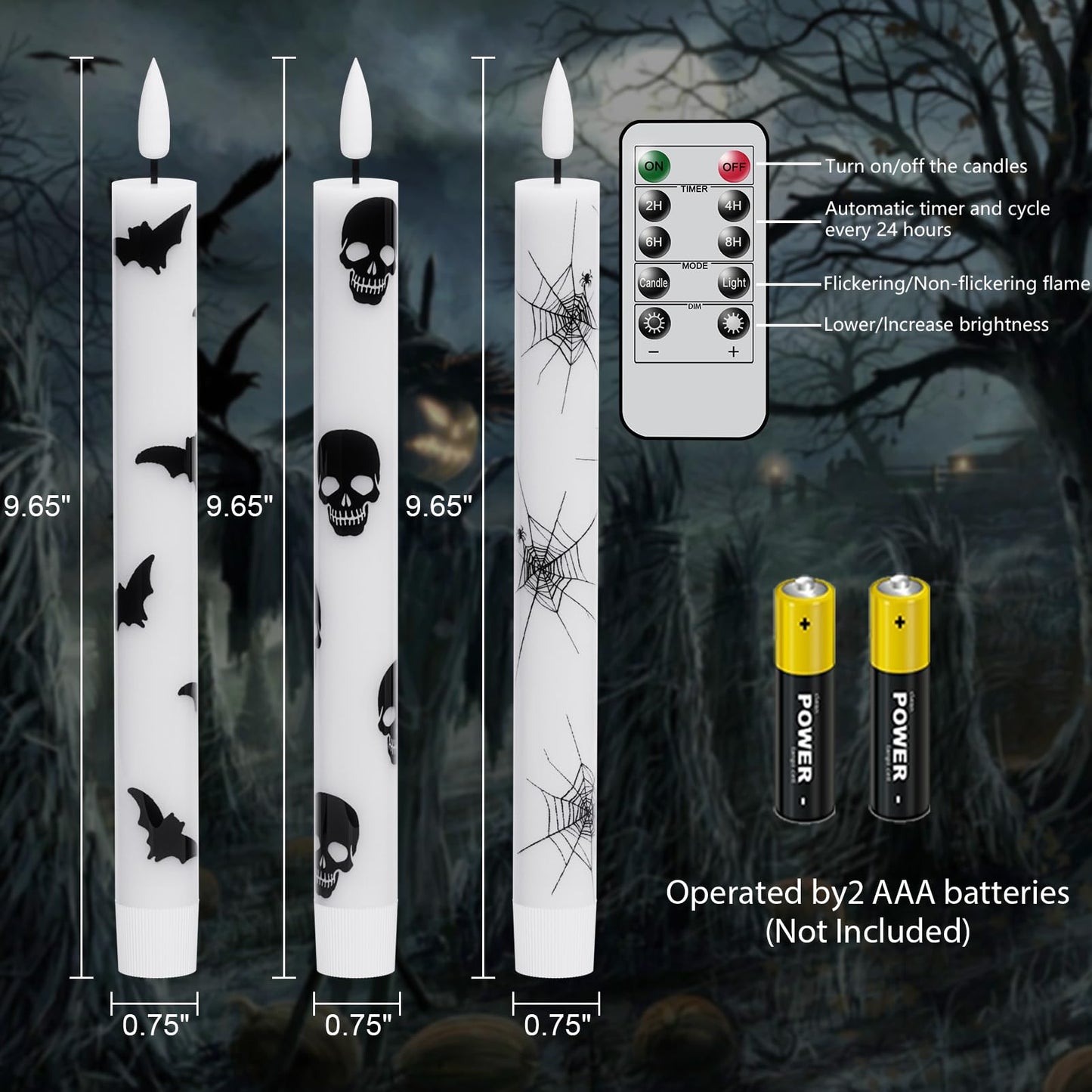 GenSwin Halloween Black Taper Flameless Candles with Ghost Hand Candlesticks