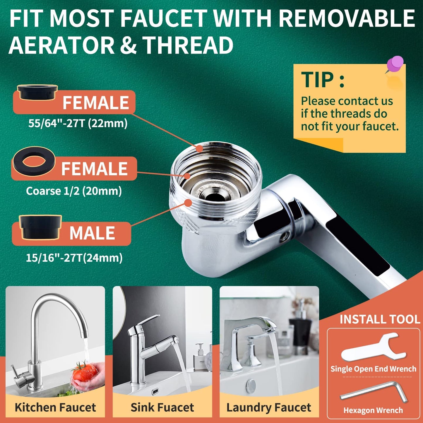 CECEFIN 1080° Swivel Faucet-Extender Sink-Aerator