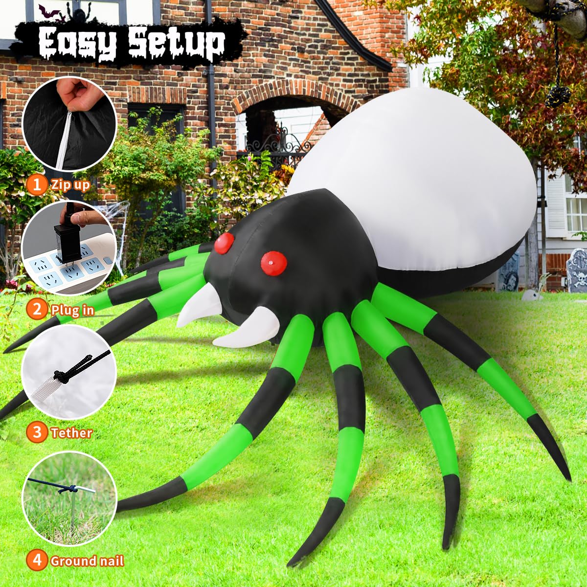GOOSH 8 FT Width Halloween Inflatables Spider