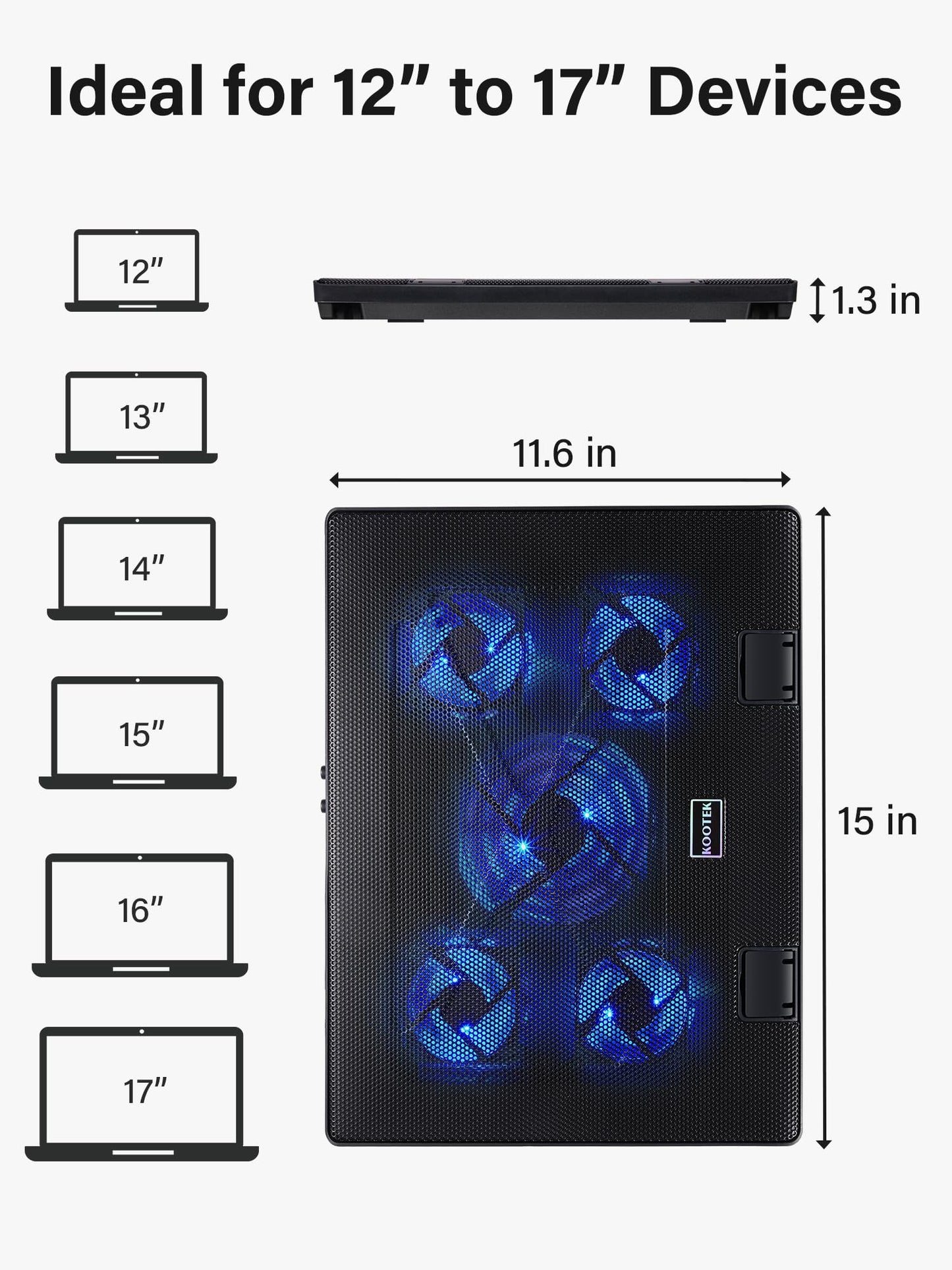 Kootek Laptop Cooling Pad, Laptop Cooler with 5 Quiet Fans for 12"-17"