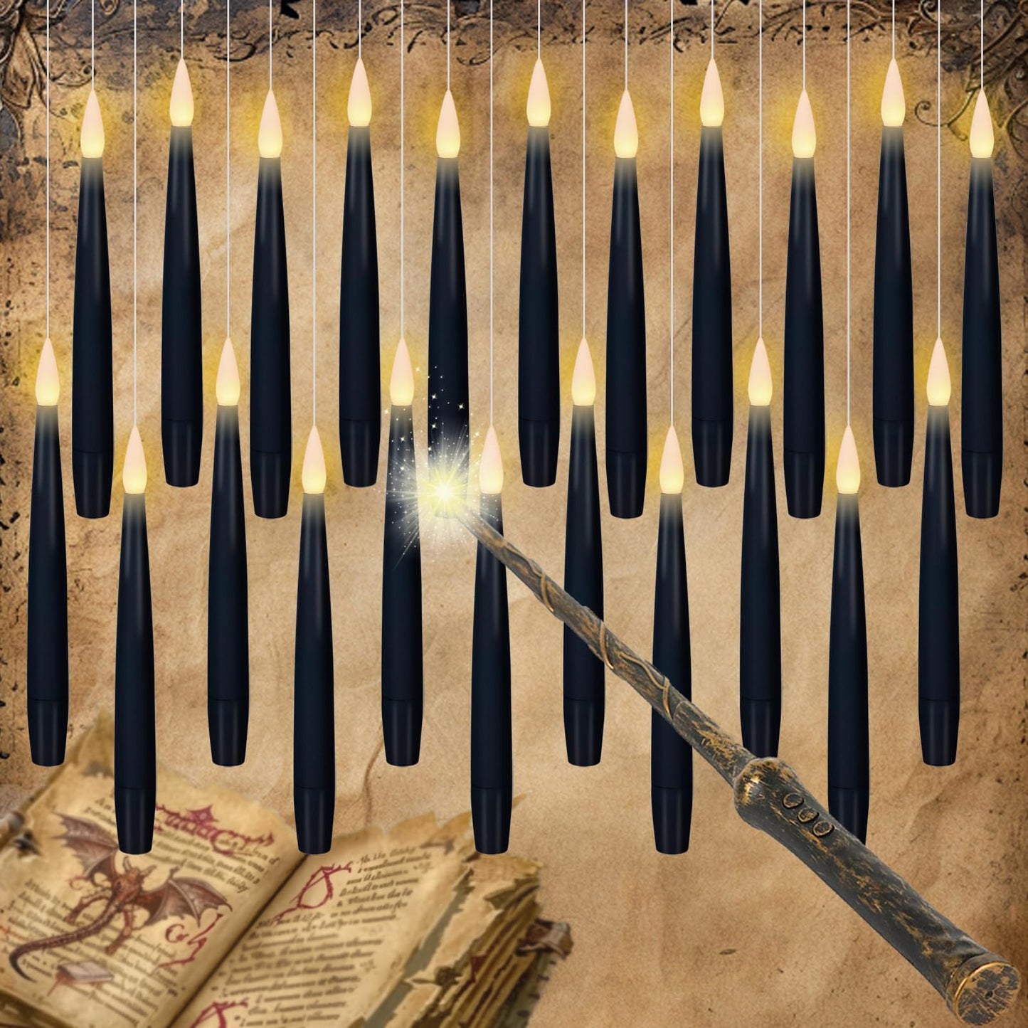 GenSwin Halloween Black Taper Flameless Candles with Ghost Hand Candlesticks