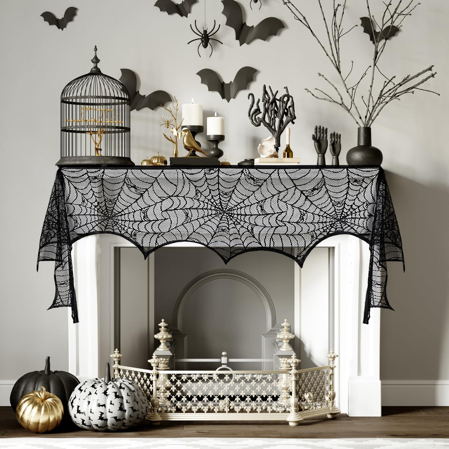 Black Lace Spider Web Table Runners for Halloween Decor
