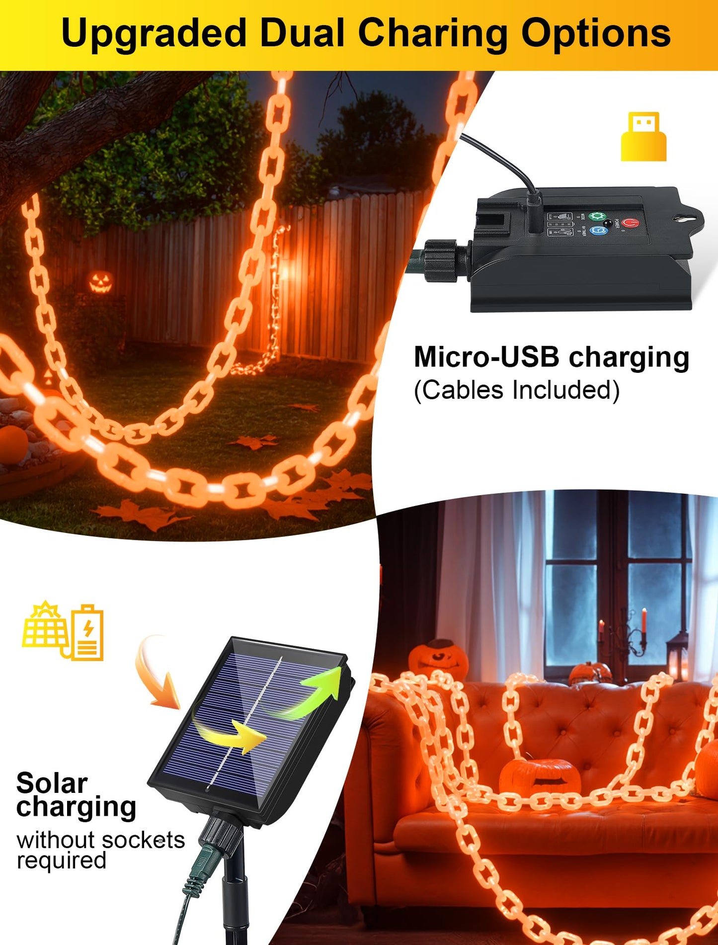 Halloween Battery-Operated Orange LED String Lights